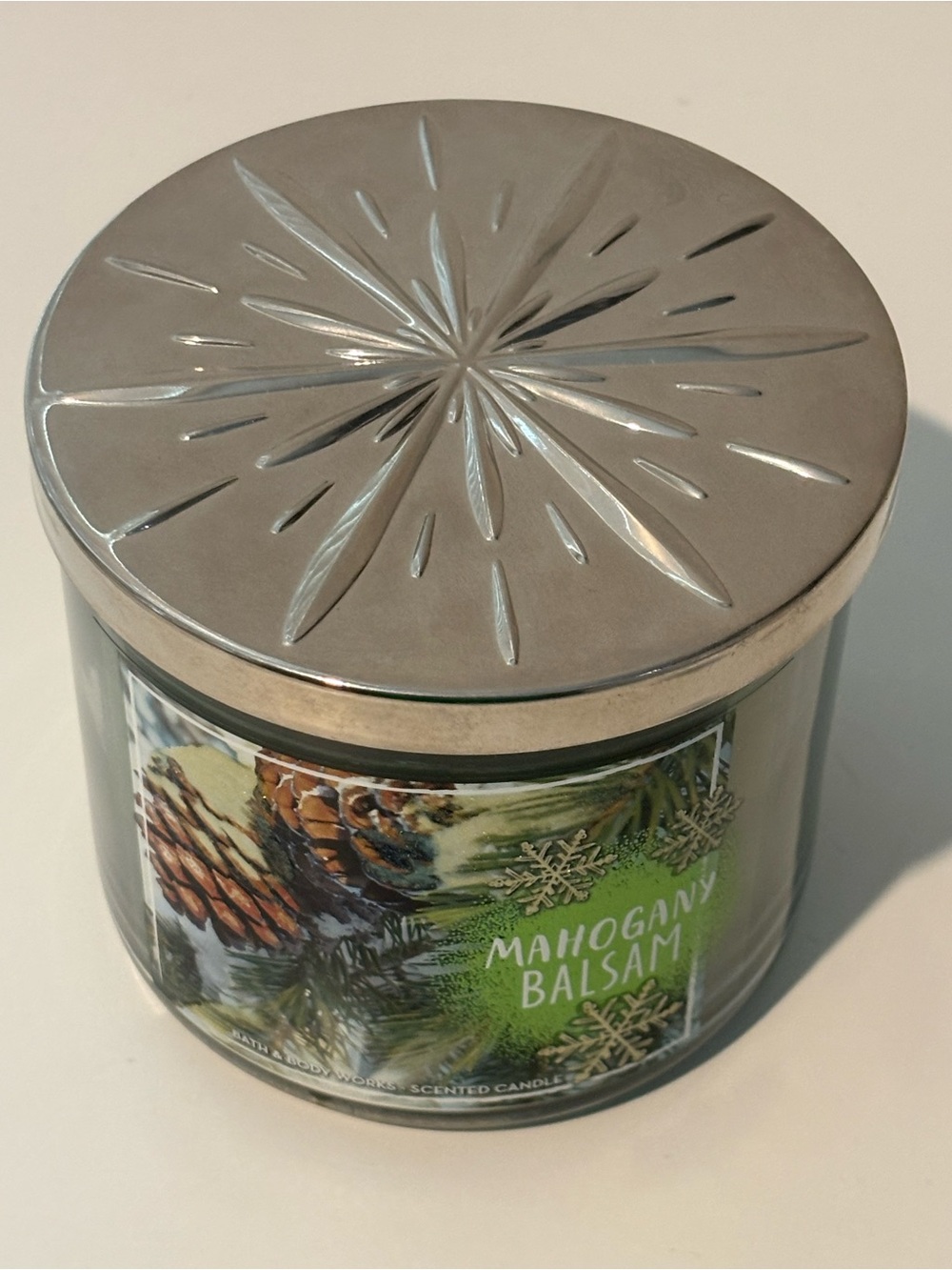 Bath & Body Works Mahogany Balsam Candle - Green Jar with Silver Lid